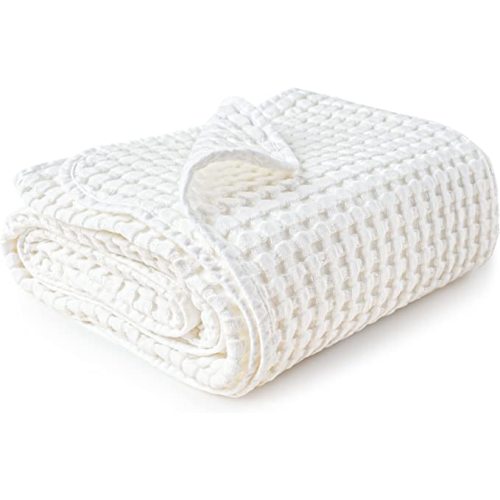 Konssy Waffle Baby Blanket - Soft & Cozy Nursery Swaddle Blanket, Lightweight Toddler Throw for Boys & Girls, Ideal for Wrapping(White)