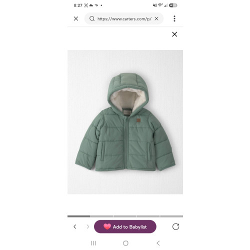 Baby Recycled Teddy Fleece Hooded Puffer Jacket - Little Planet | Carter's