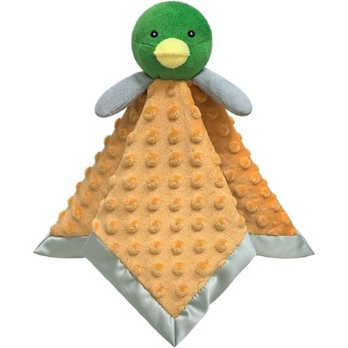 Baby Soft Mallard Duck Stuffed Animal Security Blanket, Green Duck Plush Character Lovey Blanket, Baby Shower/Nursery Gift, Newborn Infant Toddler Snuggle Blankie for Boys Girls, 14 Inches