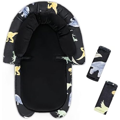 Infant Car Seat Insert & Strap Cover for Baby Boys, 2 in 1 Carseat Head Support Newborn, Ultra Soft Car Seat Cushion for Babies, Plush Fabric, Fit for Swing, Car Seat, Stroller, Bouncer, Black