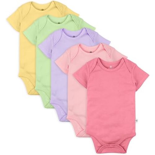HonestBaby 5-Pack Short Sleeve Bodysuits One-piece 100% Organic Cotton for Infant Baby Boys, Pink Dreams, 6-9 Months