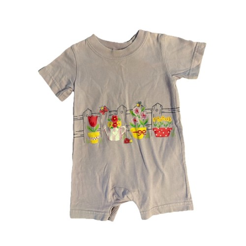 Vintage Miniwear Purple Garden Print Snap Up Romper Size 6-9 Months