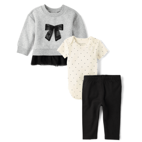 Baby Girls Lace Bow 3-Piece Playwear Set - White
