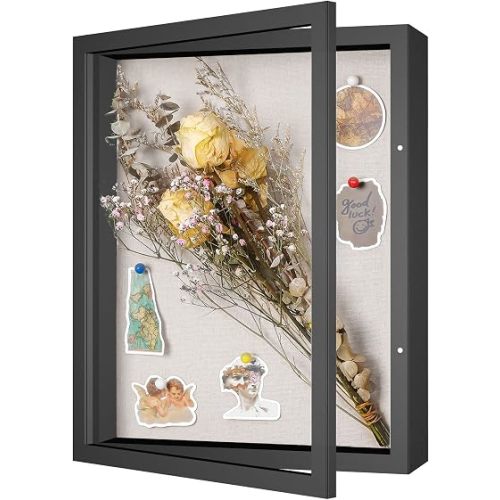 Califortree 12x16 Large Shadow Box Frame with Linen Back - Plexiglass Cover, Sturdy Memory Display Case of Flower, Pictures, Medals and More, Black