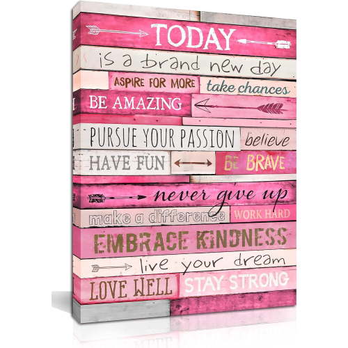 Pink Wall Decor - Inspirational Quotes Wall-Art - Motivational Bedroom Decor For Teen Girls - Office Gifts For Women With Framed Canvas Artwork Ready to Hang 16" W x 12" H