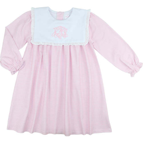 Pink Gingham Knit Square Collar Dress