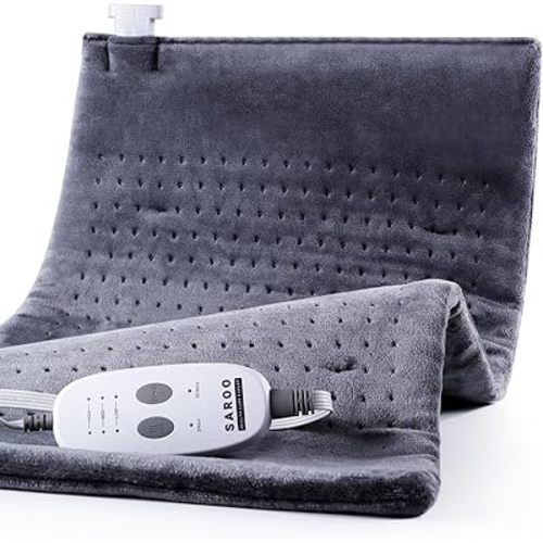 SAROO Heating Pad for Back Pain Relief,Massaging Weighted Heating Pads for Neck, Shoulder,Cramp,Portable Heated Pad with 3 Heat Settings & 6 Massage,18 Relaxing Combinations,Auto Off,12"*24",Dark Grey