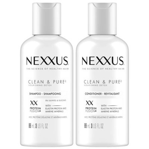 Nexxus Travel Shampoo and Conditioner, Clean & Pure – Hair Products with Elastin Protein and Marine Minerals, Sulfate-Free, 3 Oz Ea
