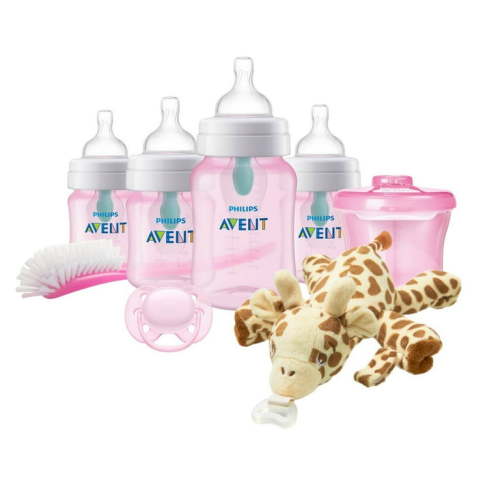 Anti-Colic Baby Bottle with AirFree Vent Newborn Gift Set with Snuggle - Pink - 8pc