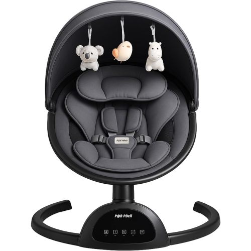 Baby Swings for Infants, Infant Swing, 3 Seat Positions, 5 Point Harness Belt, 5 Speeds and Remote Control - Portable Baby Swing for Indoor and Outdoor (Black)