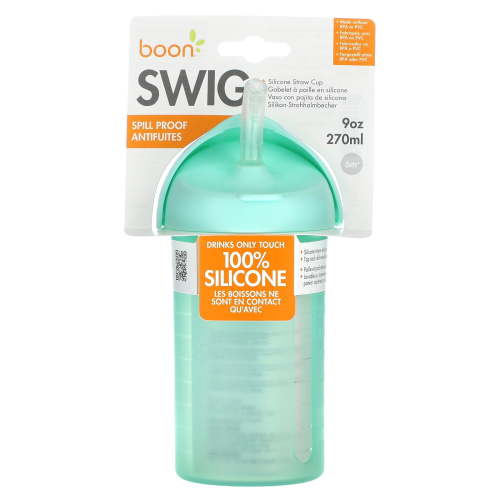 Boon, Silicone Straw Cup, 9 oz, Mint, Spill Proof for 6 Months+