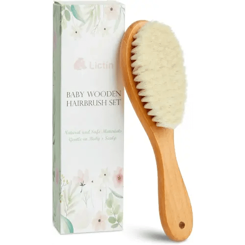 Lictin Baby Hair Brush, Natural Soft Goat Hair Brush, Newborn Cradle Cap Brush for Boys and Girls, Newborn Baby Essentials, Perfect Registry Gift, 1 PCS, Walnut