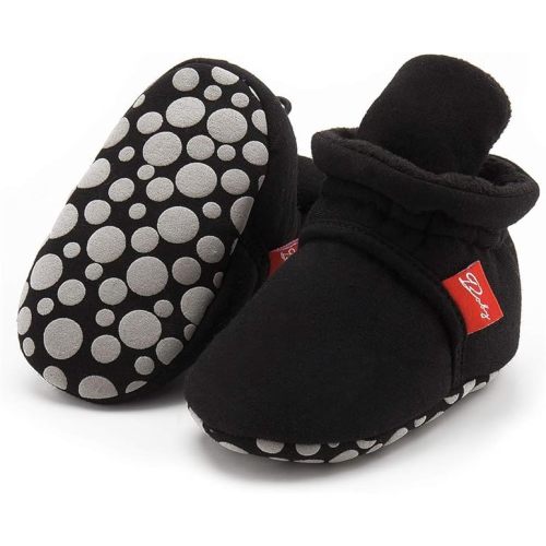 HsdsBebe Unisex Newborn Baby Cotton Booties Non-Slip Sole for Toddler Boys Girls Infant Winter Warm Fleece Cozy Socks Shoes(0-6 months)