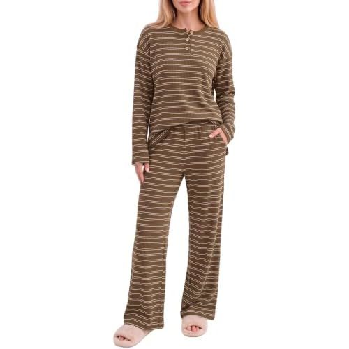 Ekouaer Womens Pajama sets Long Sleeve Cozy 2 Piece Matching Lounge Set