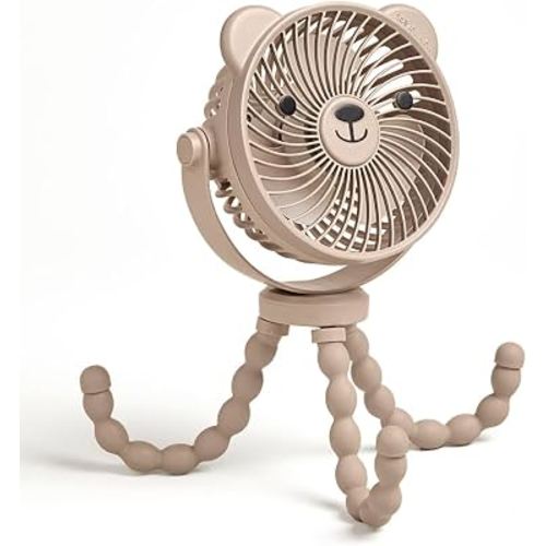 Itzy Ritzy Baby Stroller Fan, Rechargeable Fan with Wraparound Legs (Bear) | 360° Swivel, Flexible Wraparound Legs Attach to Strollers & Car Seats, USB Rechargeable with 3 Speeds for Cooling On the Go