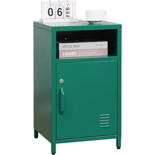 ALBAD Compact Metal Nightstand with Lockable Cabinet and Open Shelf, Modern Bedside Table, Versatile Side Table for Bedroom, Living Room, or Office (Green, 26" H-Lockable Door)