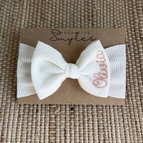 Monogram Baby Bow Headband with Name Baby Girl Headwrap for Newborn Custom Headwrap Bow Soft Baby Headband Bow Embroidered Stretchy Headband