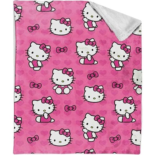 Northwest Hello Kitty Silk Touch Sherpa Throw Blanket, 40" x 50", I Love Pink