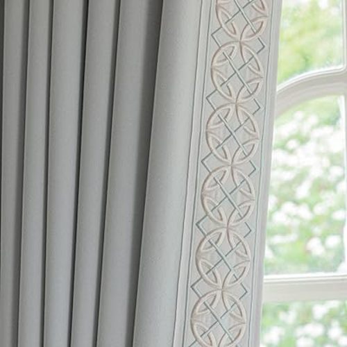 High-End Pinch Pleat Linen Curtains with Lining, Geometric Tape Trim Elegant Drapes for Home(50" W x 108" L)