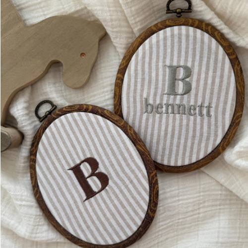 Custom Name Embroidery Hoop to match month milestone| Neutral Nursery Decor | Custom Baby Announcement | Baby Shower Gift | Monogrammed Gift