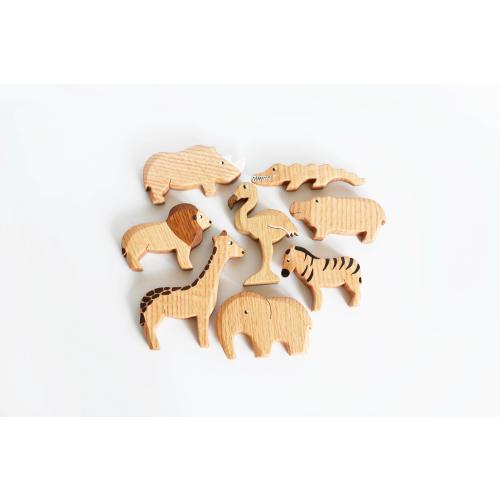 Wooden toy set African animal figurines Nursery decoration Wildlife Safari Montessori Waldorf