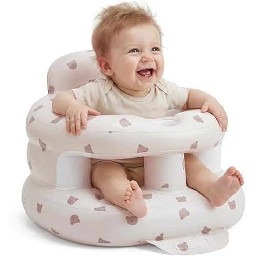 Inflatable Baby Seat for Babies 3-36 Months,Baby Floor Chair with Built in Air Pump,Infant Back Support Seat for Sitting & Learning to Sit (Bear)