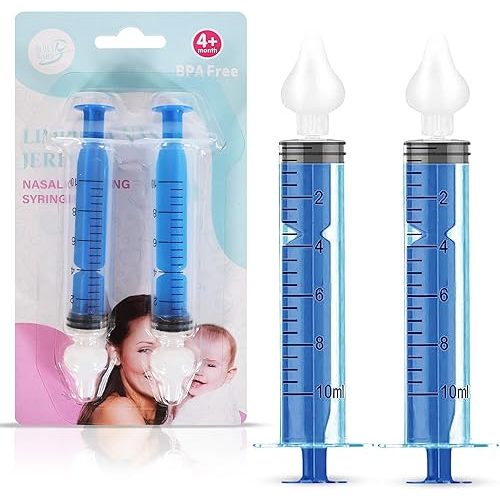 Bluet B - Baby Nasal Syringe (2-Pack) - Safe Silicone Nasal Aspirator for Newborn - Infant Mucus Removal - 10ml Nose Cleaner Syringe for Baby - Toddler Congestion Relief - Reusable Tips - Blue
