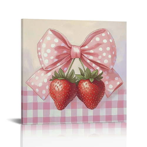 Fenyluxe Strawberries Canvas Prints Wall Art Ready To Hang Room Home Art Decor Gift Idea 12x12in