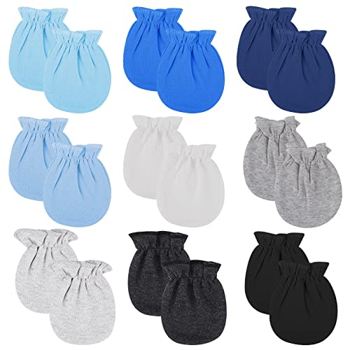 9 Pairs Newborn Baby Mittens Cotton Mittens for Infant Toddler No Scratch Baby Gloves Mittens for 0-6 Months Baby(9 Colors)