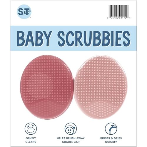 S&T INC. Exfoliating and Massaging Cradle Cap Bath Brushes for Baby, Silicone - 2 Inch x 2.5 Inch, Pink, 2 Pack