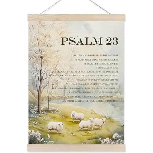Koesus Psalm 23 Bible Verses Wall Art Poster Hanger Frame 12x16 Inch, the Lord Is My Shepherd Christian Religious Canvas Pictures Prints Framed Wall Decor for Home Bedroom Living Room Church