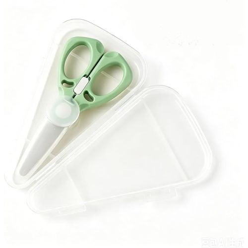 Round Tip Ceramic Baby Food Scissors with Safety Lock, Dust Cover & Storage Case, High-Temp Boilable Portable Kitchen Shears for Meat Veggies Noodles(Green)