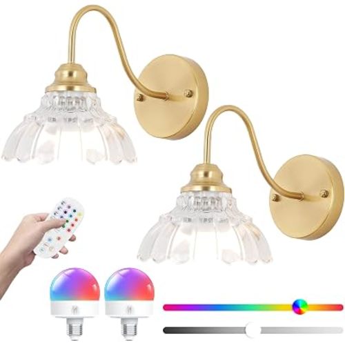 Vintage Battery Operated Wall Sconce,Wireless Wall Sconces Set of 2 with Remote,Rechargeable Wall Sconces Set of Two,Gold Decor Wall Lamp Fixtures Dimmable for Bedroom Living Room Bathroom Hallway