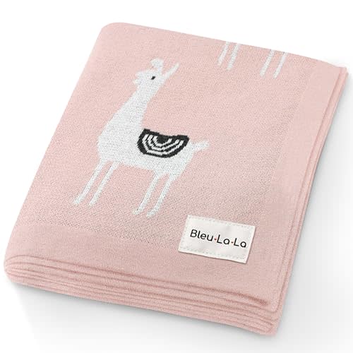 Bleu La La Knit Swaddling Baby Blanket - 100% Fine Loomed Cotton Cozy Receiving Cuddle Stroller Crib Swaddling Stroller Swaddle Quilt Blanket for Newborns Infants Toddler Boys and Girls (Llama - Pink)