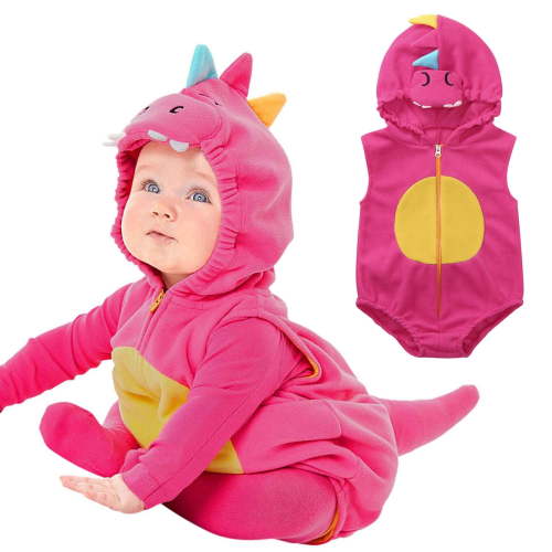Taqqpue Infant Dinosaur Costume Toddler Baby Boys Girls Halloween Romper Costumes Hooded Romper Jumpsuit Outfits Cosplay Cute Dinosaur Jumpsuit Baby Boy Girl Clothes Size 0-24M