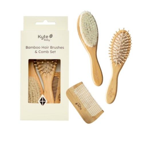 Kyte BABY Bamboo 3-Piece Brush Set - 1 Goat Hair Brush, 1 Wooden Bristle Brush and 1 Bamboo Comb