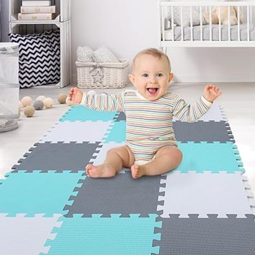 XMTMMD Soft Non-Toxic Foam Baby Play Mat | Toddler Playmat | EVA Foam Interlocking Tiles for Gym, Nursery, Playroom | 18 Squares Foam Floor Mats for Kids & Babies | Colorful Jigsaw Puzzle Play Mat
