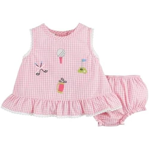Mud Pie baby-girls Children's Embroidered Golf Pinafore Set