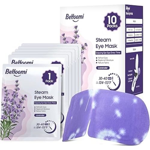 BeHoomi Steam Eye Mask, 10Packs Heated Eye Mask, Self Heating Disposable SPA Warm Compress for Eyes Sleep Mask, Travel Essentials & Relaxation Gifts for Women (Lavender Scent)