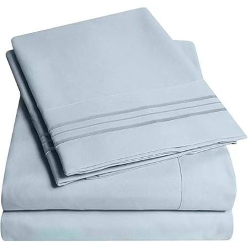 1500 Supreme Collection Full Sheet Sets Misty - Luxury Hotel Bed Sheets and Pillowcase Set for Full Mattress - Extra Soft, Elastic Corner Straps, Deep Pocket Sheets, Full Misty