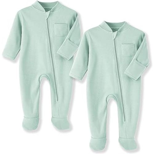 Eleven's Kingdom Baby Kids Sleep and Play,Baby Cotton Pajamas with Mitten Cuffs, 2 Way Zipper Footed Sleeper 0-12 Month