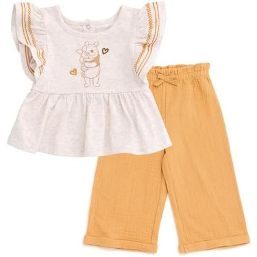 Disney Minnie Mouse Winnie the Pooh Peplum Tank Top & Cotton Gauze Pants Outfit Infant to Big Kid Sizes (12 Months - 10-12)