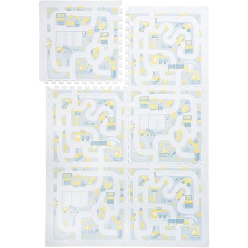 PopsyKosy Premium Baby Foam Play Mats - Stylish Floor & Exercise Puzzle Mat for Toddlers and Kids- 6 Soft, Non-Toxic, Odorless, Peel-Resistant Foam Tiles - 6ft x 4ft- 0.5” inch Thick, Pastel Blue Gray