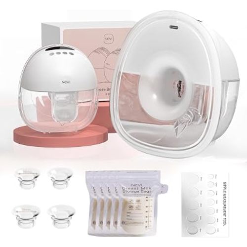 NCVI Wearable Breast Pump Hands Free for Mom Office, Home or Travel (White)