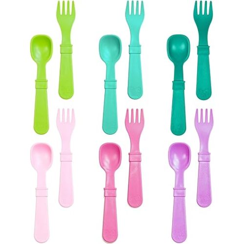 Re-Play Toddler Forks and Spoons Set - 6x6 Utensils Set for Kids - Dishwasher and Microwave Safe - Made in USA - Set of 12-5.8" x 1.2" x 0.2" - Fairytale