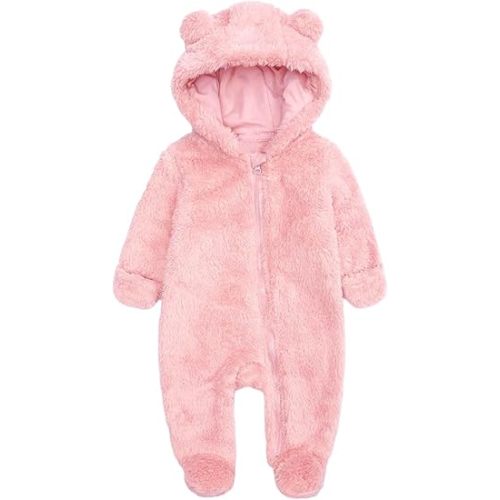 CAHL&FAUO Newborn Snowsuit Baby Cartoon Bear Jumpsuit Warm Fleece Hooded Romper