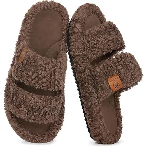 EverFoams Womens Fuzzy Open-toe Slippers Soft Comfy Memory Foam Indoor House Shoes