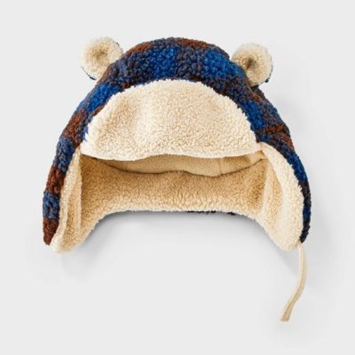 Baby Boys' Buffalo Check Trapper Hat - Cat & Jack™ Blue/Brown 12-24M