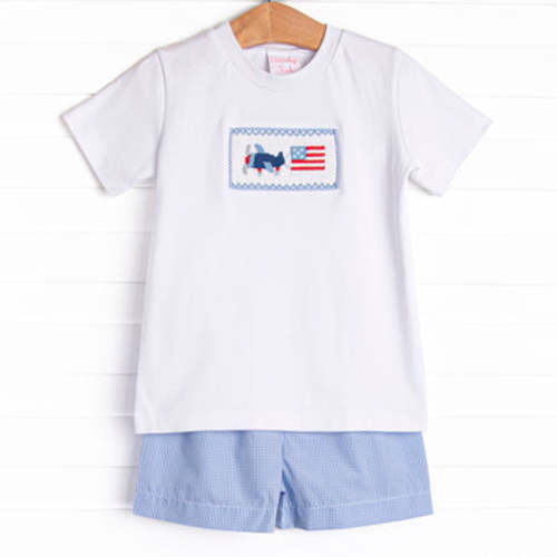 All-American Aviator Smocked Short Set, Blue – Stitchy Fish