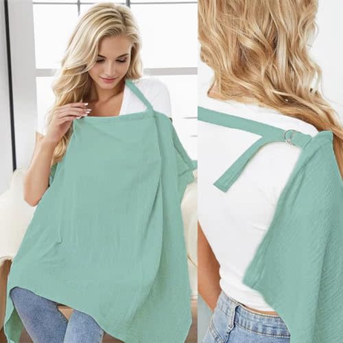 Muslin Nursing Cover for Breastfeeding Moms - 100% Cotton Lightweight & Breathable Privacy Shawl with Adjustable Rigid Hoop | Multi-use Apron(Sage Green)